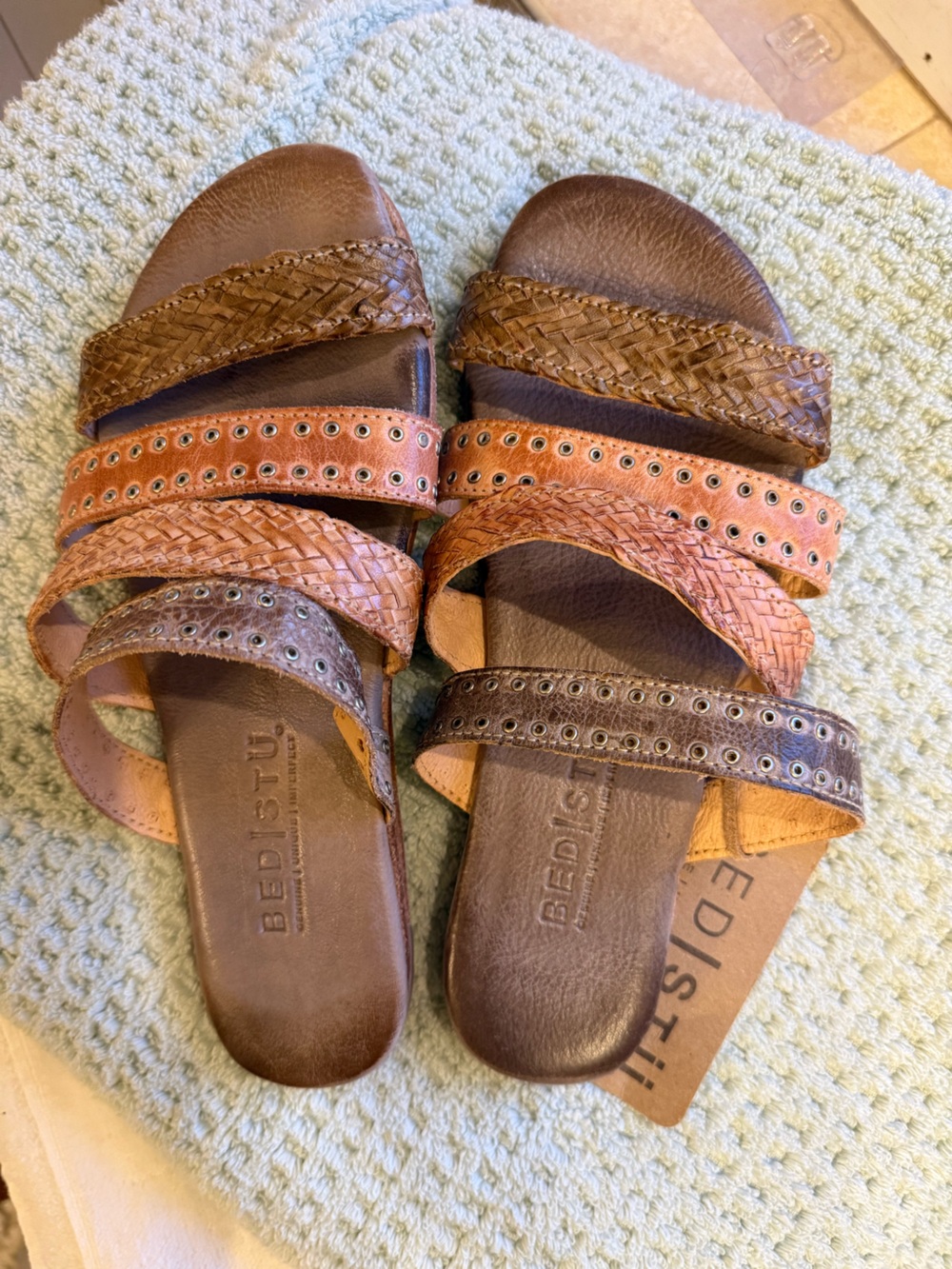 BED|STU Women’s Woven Leather Slide Sandals
